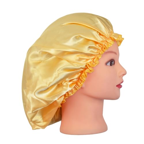 Satin Sleep Bonnet for Curly Hair 2-Pack Yellow Adjustable
