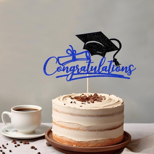 2026 Graduation Cake Topper - Navy Blue & Black Congrats Grad Party Decor