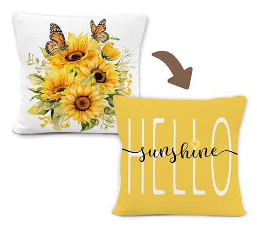 Sunflower Floral Butterfly Pillow Covers 18x18 - Double-Sided Decor