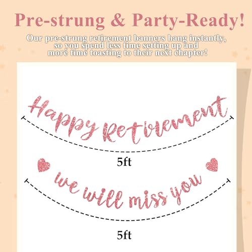 Rose Gold Retirement Banner Set - Pre-Strung Farewell Decor