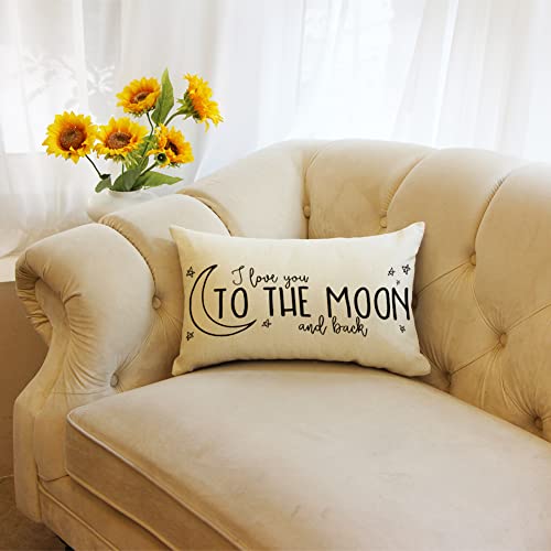 I Love You to The Moon and Back Lumbar Pillow Cover 12x20 Farmhouse Decor