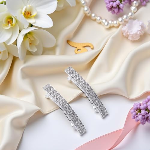 ZLmoue Silver Rhinestone Crystal Hair Clips 2-Piece Set