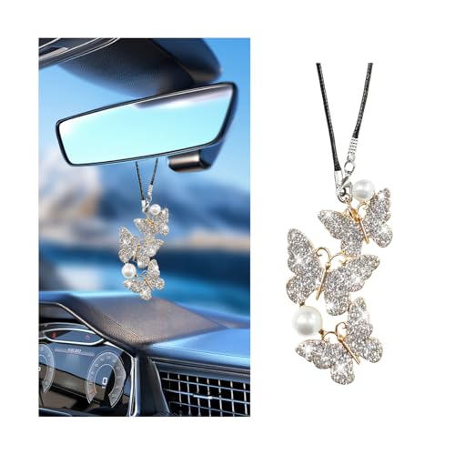 Bittwee Butterfly Crystal Car Rearview Mirror Ornament - White