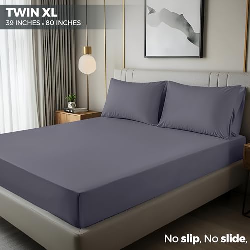 Twin XL Fitted Sheet Set, 2 Pack, 15 Inch Deep Pocket, Grey
