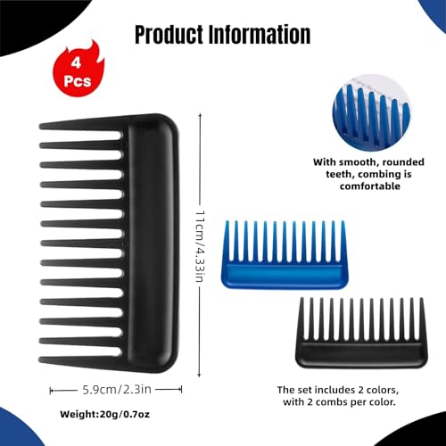 TIKIYOUN 4-Piece Wide Tooth Comb Set Mini Pocket Combs for Curly Hair