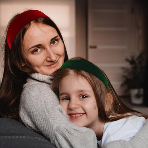 Chanaco Christmas Velvet Headbands - Red & Green Non-Slip Hair Bands (2 Pack)