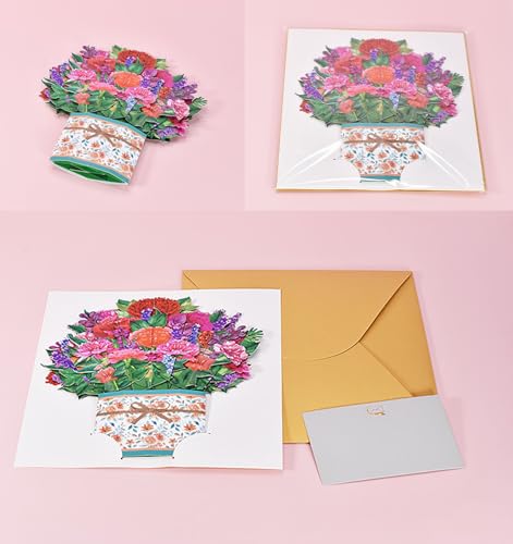 3D Pop Up Flower Bouquet Greeting Card with Envelope for Mom