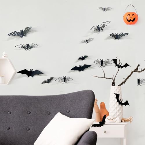 24Pcs 3D Halloween Bat Wall Decor - Removable PVC Stickers