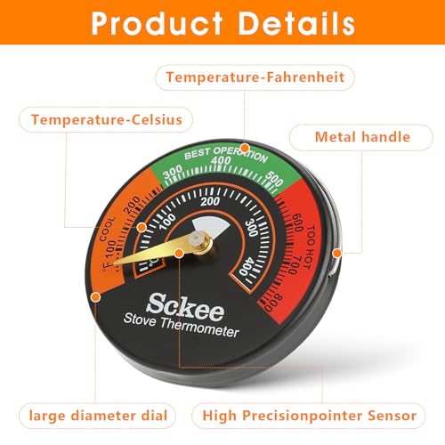 Sckee Magnetic Stove Thermometer - 1PCS Wood & Pellet Stove Temp Gauge