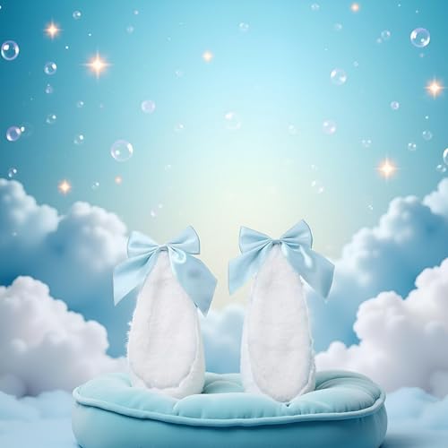 Blue Bunny Ear Hair Clips with Bow-Knot Plush Furry Hairpins 2-Pack