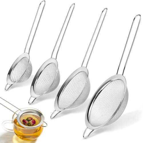 Ninsula 4-Piece Stainless Steel Fine Mesh Strainer Set with Long Handles