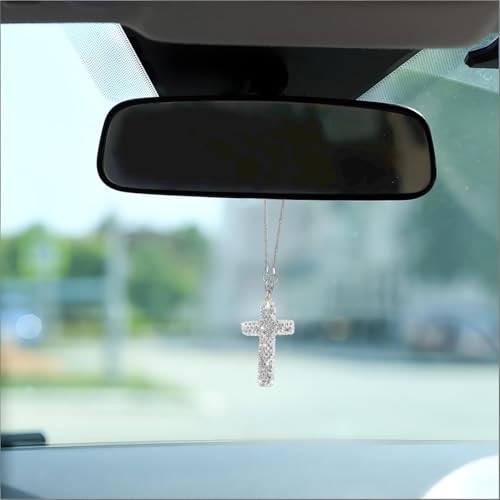 BESULEN Bling Cross Rearview Mirror Pendant - Rhinestone Charm