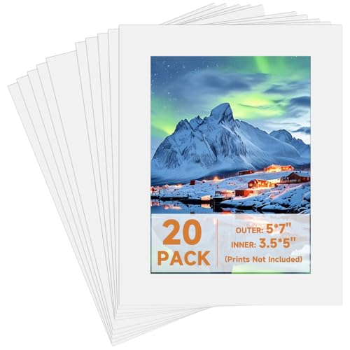 Cecliy 20 Pack Picture Frame Mats, 5x7 Matted to 4x5, Acid-Free White