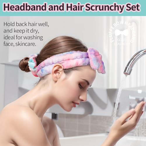 LEOBRO Spa Headband and Hair Scrunchies Set 6pcs Soft Bow Headbands for Washing Face Makeup Skincare
