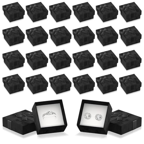 KETAR Black Ring Boxes Bulk - 24 Pack, Cardboard with Foam Insert, 1.57x1.57 in
