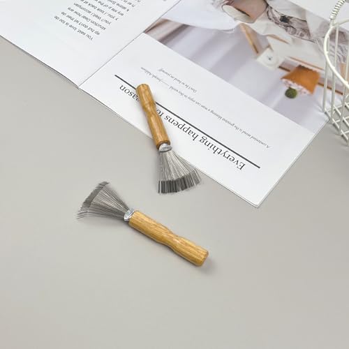 Zoolinn Mini Hair Brush Cleaner Set - 2PCS Wooden Handle Metal Wire Rake