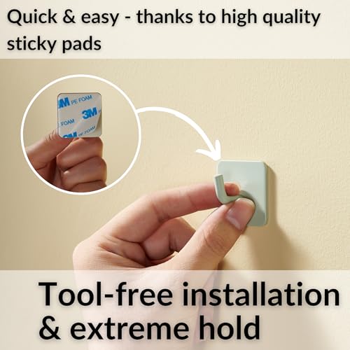 DEKAZIA Mint Green Adhesive Wall Hooks - Set of 4 for Kids Room