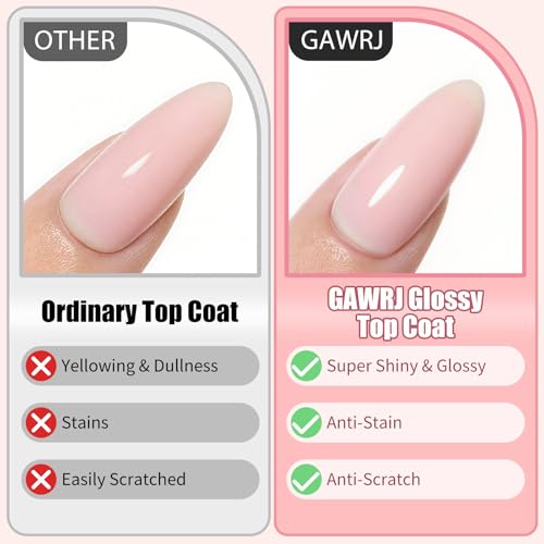 GAWRJ No Wipe Gel Top Coat 15ml - Ultra Glossy Soak Off UV LED Nail Polish