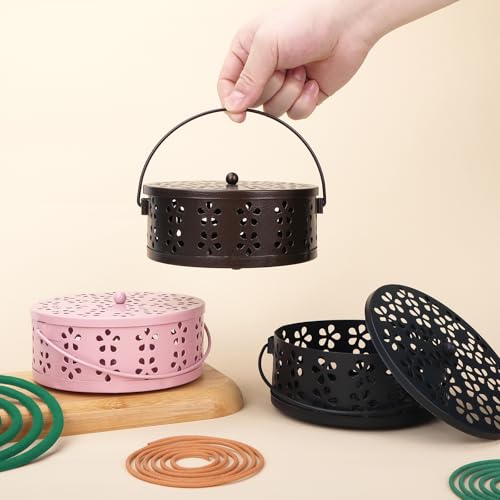 Mosquito Coil Holder with Lid, Black Metal Incense Holder for Indoor & Outdoor Use
