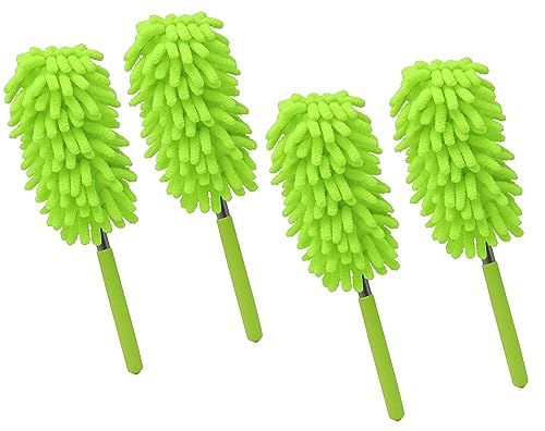 ZdyCGTime 4 Pack Microfiber Dusters with Non-Slip Handle, Detachable Washable Heads, Extendable for Car, Home, Office Cleaning (Green)