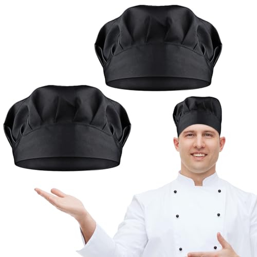 Tiesome 2-Pack Adjustable Cotton Chef Hat - Black Kitchen Cooking Cap