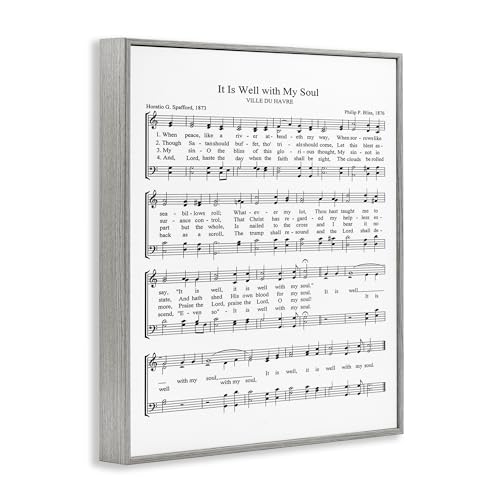 Stupell Industries It is Well with My Soul Vintage Sheet Music Grey Framed Wall Art, 11 x 14, Design by Artist Lettered and Lined