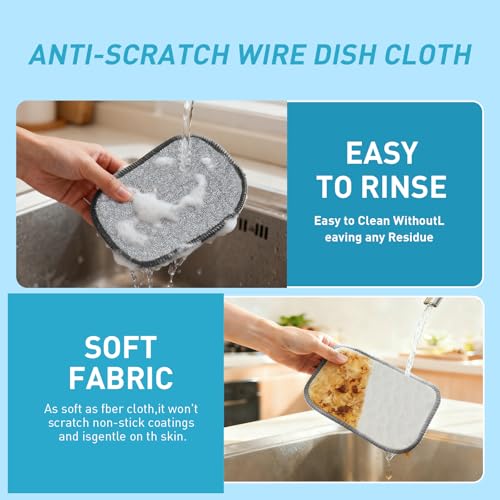 XHWXYQ Double Layer Wire Dishwashing Rag (Small) - Non-Scratch, Reusable for Wet & Dry Cleaning