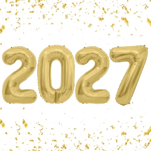 Muting Gold 2027 Number Balloons for New Year Graduation Party Decorations - 4 Pack