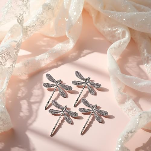 Silver Dragonfly Hair Clips - Vintage Bridal Hairpins 4Pcs