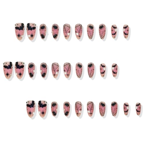 Halloween Press on Nails Medium Almond Fake Nails with 3D Charms