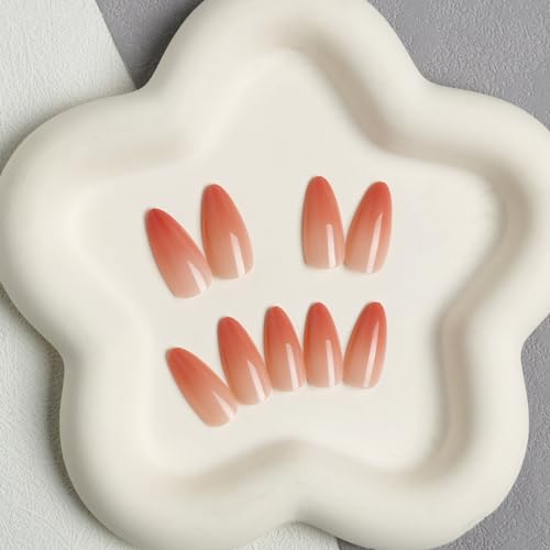 BFY Medium Almond Press on Nails Gradient Orange Glossy False Nails Kit