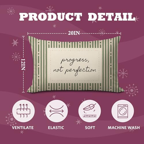 Progress Not Perfection 12x20 Lumbar Pillow Cover, Retro Green Soft Flannel