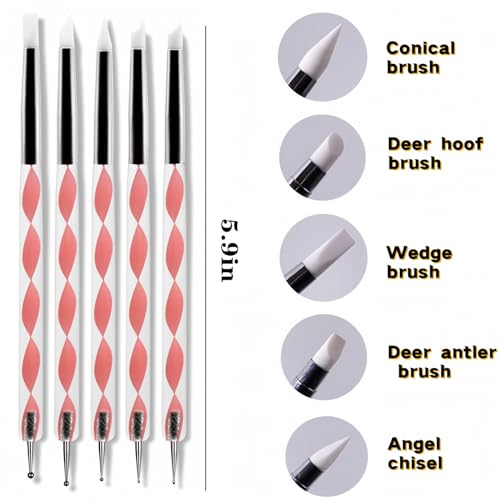 Dual-Ended Nail Art Dotting Tools & Silicone Sculpting Pens Set 5PCS