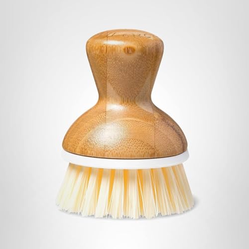 Full Circle Bubble Up Bamboo Dish Brush–Family Safe, Formaldehyde-Free– Ergonomic Palm Scrubber with Handle for Kitchen Cleaning, Dish Scrub Brush for Nonstick, Cast Iron & Sink,White