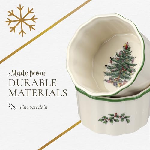 Set of 2 Christmas Tree Porcelain Ramekins - Holiday Dessert & Serving Bowls