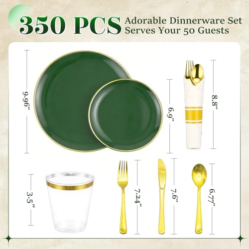 Green Gold Disposable Dinnerware Set for 50 Guests - 350PCS
