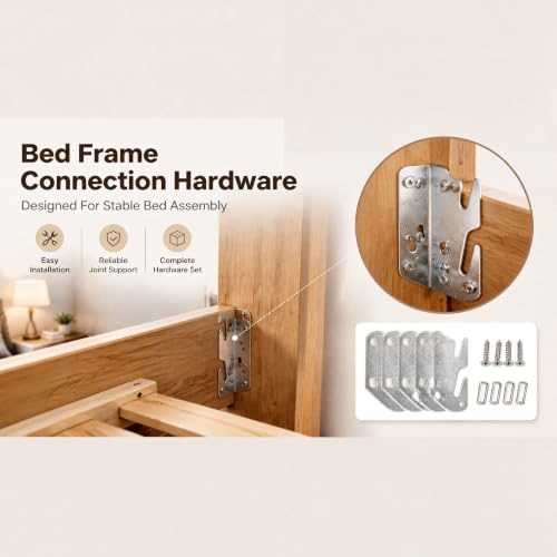 Bitray 4pcs Wooden Bed Rail Hook Plates Replacement Bed Frame Hardware