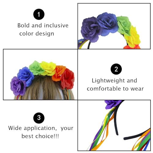 Rainbow Pride Flower Crown Headband with Ribbon Boho Festival Hair Access