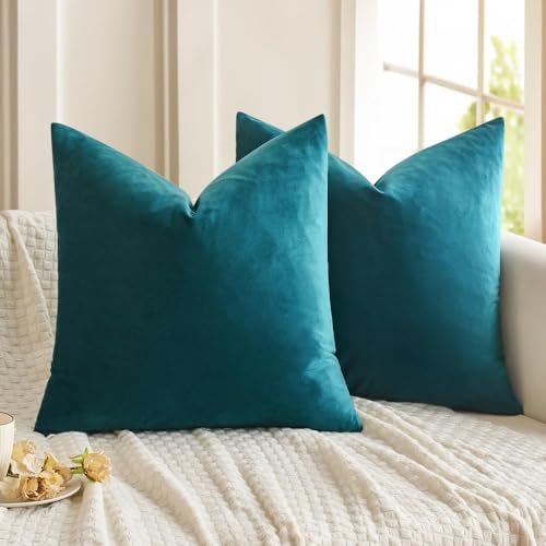 MIULEE Teal Velvet Throw Pillow Covers 18x18 Inch Pack of 2