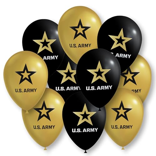 U.S. Army Balloons - 10-Pack Black & Gold Latex Party Decor