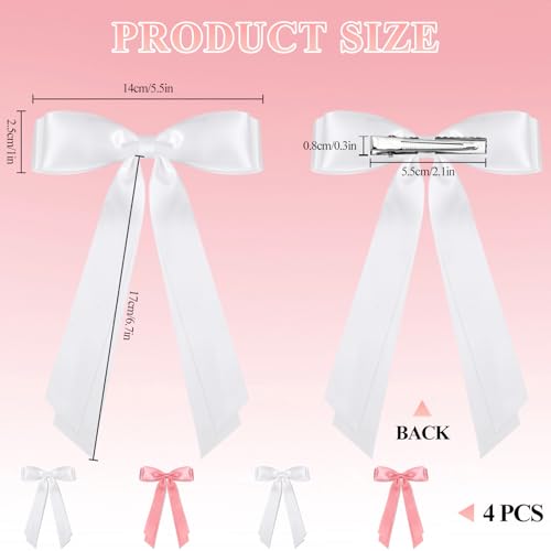 vivinin 4pcs Silky Satin Hair Bows with Long Tails and Alligator Clips