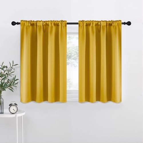 NICETOWN Gold Faux Silk Blackout Curtains, 42"W x 36"L, 2-Panel Set