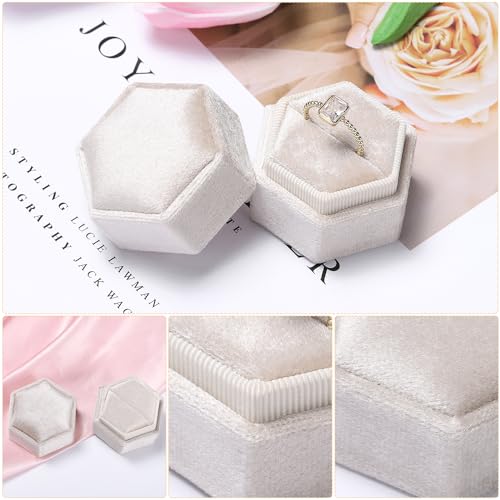 Etercycle Hexagon Velvet Ring Box - 1 Slot Beige Jewelry Display Holder