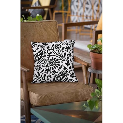 Paisley Throw Pillow Cover 16x16, Black and White 57t Cushion Case
