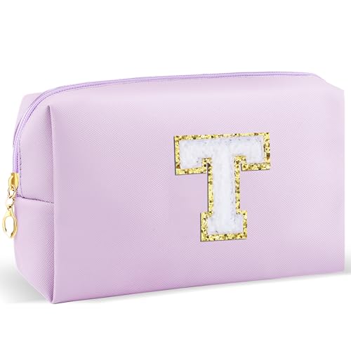 Initial Makeup Bag Waterproof PU Leather Travel Cosmetic Pouch for Women