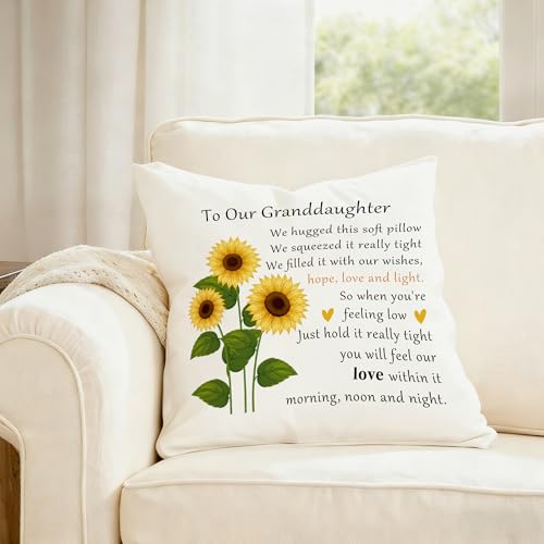 Sunflower Granddaughter Throw Pillow Cover 18x18 Inch - Gift from Grandma