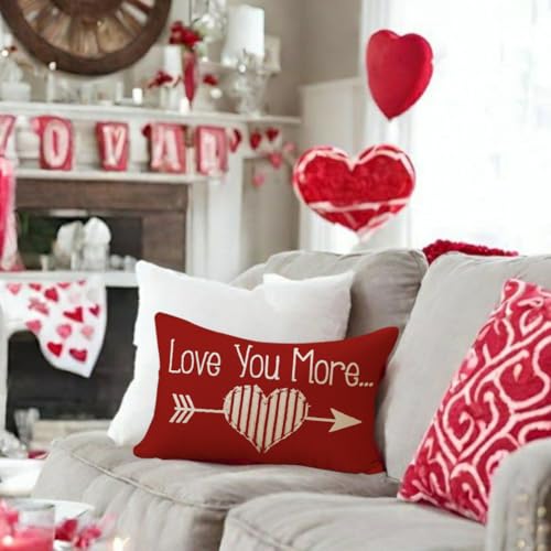 Valentine's Day Pillow Cover 12x20 Inch - Red Decorative Lumbar