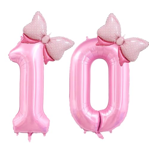 Pink Number 10 Balloon Set with Bow - 40 Inch Jumbo Birthday Decoration