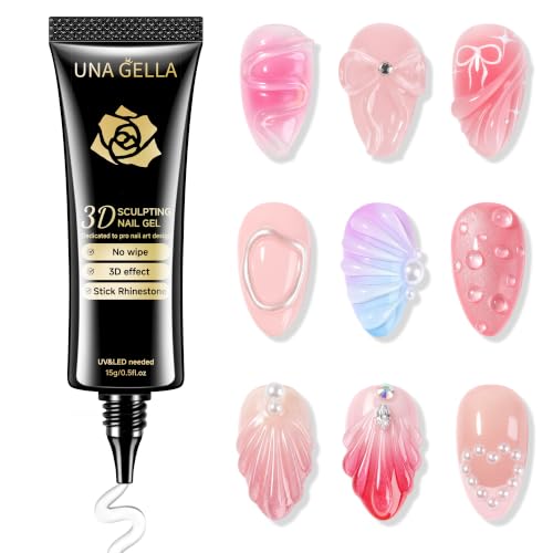UNA GELLA 3D Nail Sculpting Gel & Art Glue 15g - Clear No Wipe Gel