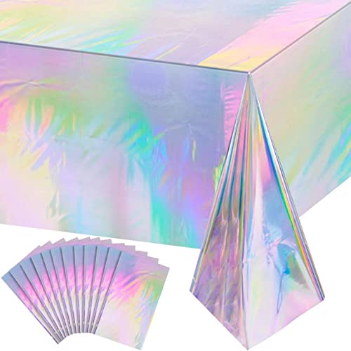 Laser Iridescent Plastic Tablecloths 12 Pack - Shiny Disposable Rectangular Cover 54" x 108" - Party Decor